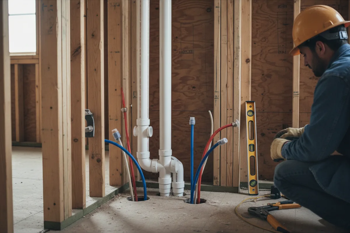 Drain and supply rough-in during Leak Detection in North Branch